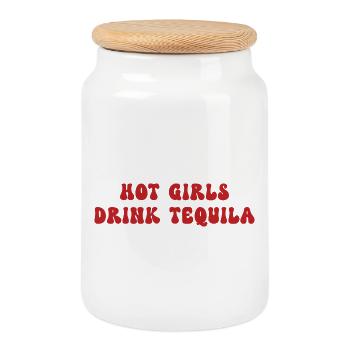 Humorvoller Aperitif Mädchen trinken Tequila - Keksdose mit Holzdeckel - Weiß - Vorne