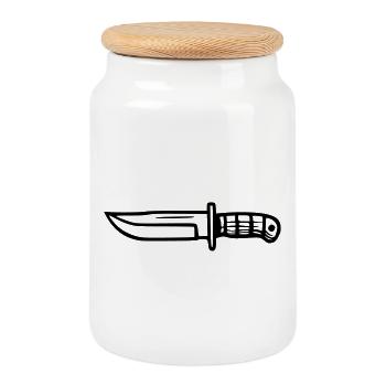 Couteau de survie - Boîte à biscuits avec couvercle en bois - blanc - Devant