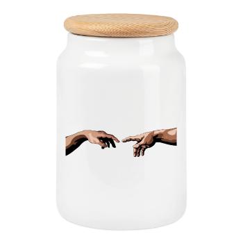 Intertwined hands with artistic style - Cookie Jar with Wooden Lid - white - Front