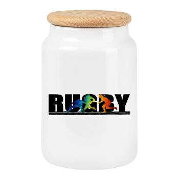 Rugby - Keksdose mit Holzdeckel - Weiß - Vorne
