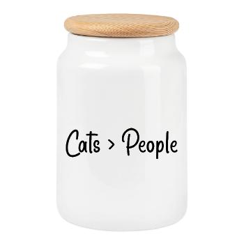 Amoureux des chats - Boîte à biscuits avec couvercle en bois - blanc - Devant