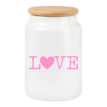 Love - Cookie Jar with Wooden Lid - white - Front