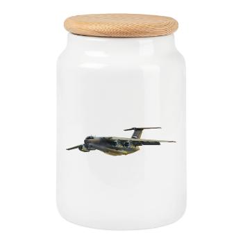 Silhouette d’avion cargo en gris - Boîte à biscuits avec couvercle en bois - blanc - Devant