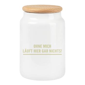 Without me, nothing works here! - Cookie Jar with Wooden Lid - white - Front