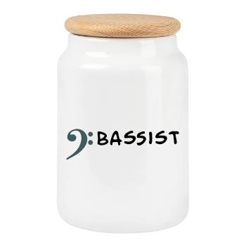 I play bass - I'm a bass player - Cookie Jar with Wooden Lid - white - Front