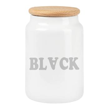 Black - Cookie Jar with Wooden Lid - white - Front