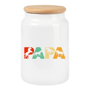Retro Papa Horse Dad Funny Horse Papa Fathers Day - Cookie Jar with Wooden Lid - white - Front