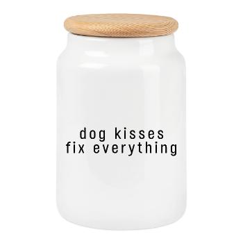 Dog Kisses Fix Everything – Geschenk für Hundelieb - Keksdose mit Holzdeckel - Weiß - Vorne