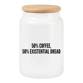 50% coffee 50% existential dread - Cookie Jar with Wooden Lid - white - Front