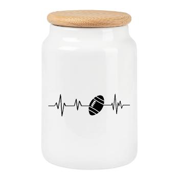Battement de cœur rugby - Boîte à biscuits avec couvercle en bois - blanc - Devant