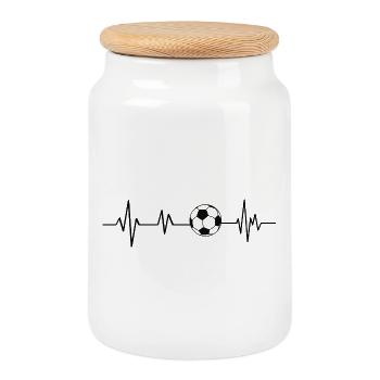 Battement de cœur football - Boîte à biscuits avec couvercle en bois - blanc - Devant