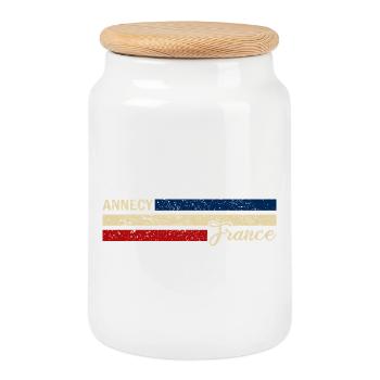 France - Annecy - France - Drapeau - Rayures - Boîte à biscuits avec couvercle en bois - blanc - Devant
