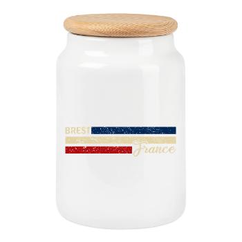 France - Brest - France - Flag - Stripes - Cookie Jar with Wooden Lid - white - Front