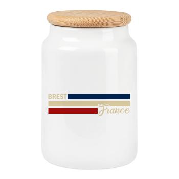 France - Brest - France - Flag - Stripes - Cookie Jar with Wooden Lid - white - Front
