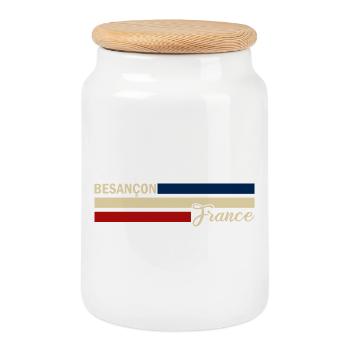 France - Besançon - France - Drapeau - Rayures - Boîte à biscuits avec couvercle en bois - blanc - Devant