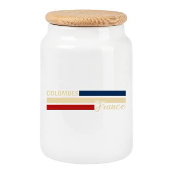 France - Colombes - France - Drapeau - Rayures - Boîte à biscuits avec couvercle en bois - blanc - Devant