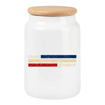France - Calais - France - Drapeau - Rayures - Boîte à biscuits avec couvercle en bois - blanc - Devant