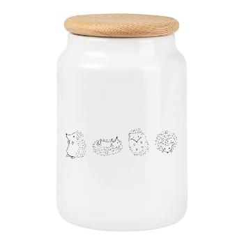 Hérisson hérisson hérisson - Boîte à biscuits avec couvercle en bois - blanc - Devant