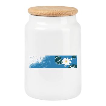 Nénuphar bleu sur l’eau - Boîte à biscuits avec couvercle en bois - blanc - Devant