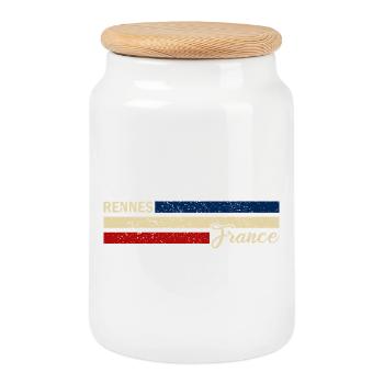 France - Rennes - France - Drapeau - Bandes - Boîte à biscuits avec couvercle en bois - blanc - Devant
