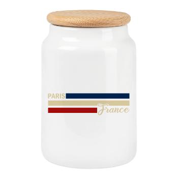 France - Paris - France - Drapeau - Bandes - Boîte à biscuits avec couvercle en bois - blanc - Devant