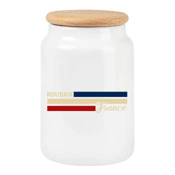 France - Roubaix - France - Drapeau - Bandes - Boîte à biscuits avec couvercle en bois - blanc - Devant