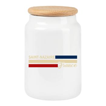 France - Saint-Nazaire - France - Flag - Cookie Jar with Wooden Lid - white - Front