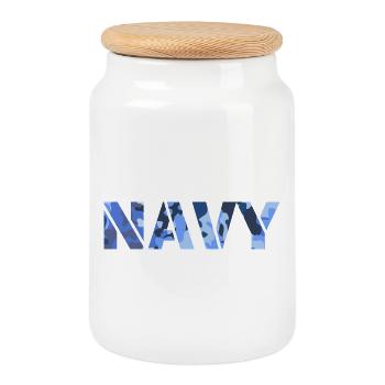 NAVY camouflage pattern - Cookie Jar with Wooden Lid - white - Front
