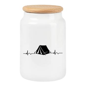 Camping Camping ECG Heartbeat - Cookie Jar with Wooden Lid - white - Front