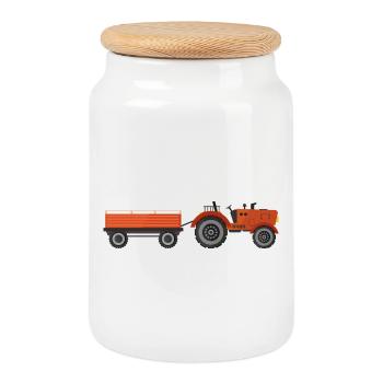 tractor - Cookie Jar with Wooden Lid - white - Front