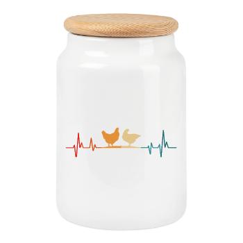 Poule retro battement de cœur des poules - Boîte à biscuits avec couvercle en bois - blanc - Devant