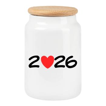 2026 mit Herz. Silvester & Neujahr Vorfreude Glück - Keksdose mit Holzdeckel - Weiß - Vorne