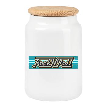 Logo typographique rétro Rock 'N' Roll - Boîte à biscuits avec couvercle en bois - blanc - Devant