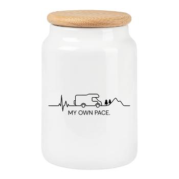 MY OWN PACE.  (ECG - color customizable) - Cookie Jar with Wooden Lid - white - Front