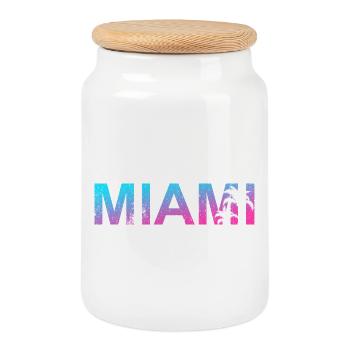 Coucher de soleil des palmiers néon de Miami - Boîte à biscuits avec couvercle en bois - blanc - Devant