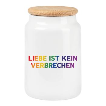 Love Is Not a Crime – Pride Statement - Cookie Jar with Wooden Lid - white - Front