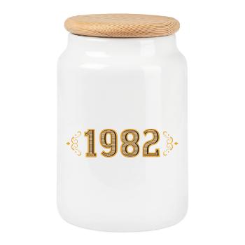 Legende seit 1982, Retro 1982 - Keksdose mit Holzdeckel - Weiß - Vorne