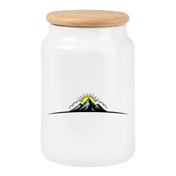 Berge Outdoor Symbol Mountains - Cookie Jar with Wooden Lid - white - Front