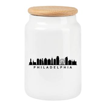 Philadelphia Skyline - Boîte à biscuits avec couvercle en bois - blanc - Devant
