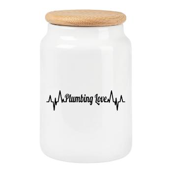 Plumber Heart Line - Cookie Jar with Wooden Lid - white - Front