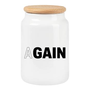 Hidden Gain — AGAIN Typography Motivational - Cookie Jar with Wooden Lid - white - Front