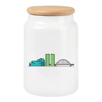 Bilbao City Skyline Guggenheim Modern Line Art - Cookie Jar with Wooden Lid - white - Front