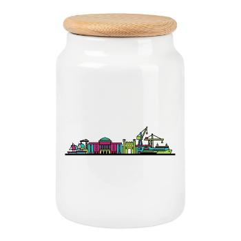 Milton Keynes City Skyline Xscape Modern Line Art - Cookie Jar with Wooden Lid - white - Front