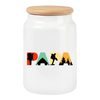 Papa Camping Hiking Retro Vintage Silhouette - Cookie Jar with Wooden Lid - white - Front