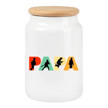 Papa Firefighter Retro Fireman Hero Dad - Cookie Jar with Wooden Lid - white - Front