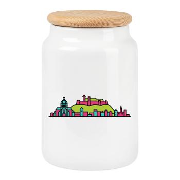 Namur City Skyline Citadel Moderne Linienkunst - Keksdose mit Holzdeckel - Weiß - Vorne