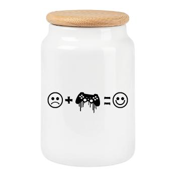 Gaming makes you happy - Cookie Jar with Wooden Lid - white - Front