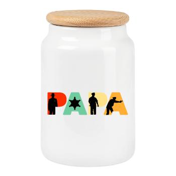 Papa Sheriff Polizeibeamter Polizeigeschenk - Keksdose mit Holzdeckel - Weiß - Vorne