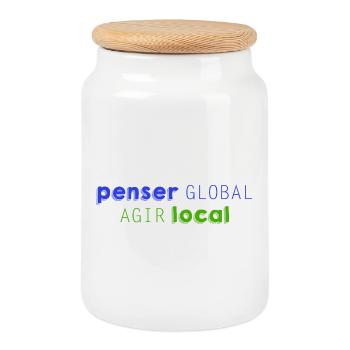 Think GLOBAL, Act LOCAL - Cookie Jar with Wooden Lid - white - Front