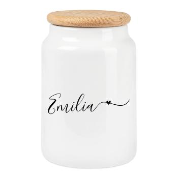 Emilia Name First Name Decorative - Cookie Jar with Wooden Lid - white - Front